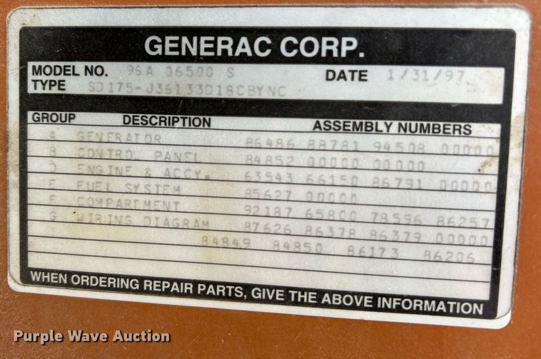 image for item EK2788 Generac 96A06500-S generator