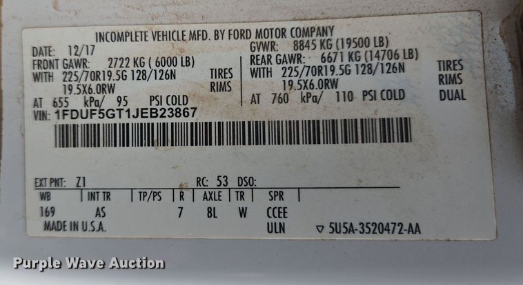 image for item EL5715 2018 Ford F550 Super Duty XL utility / service truck