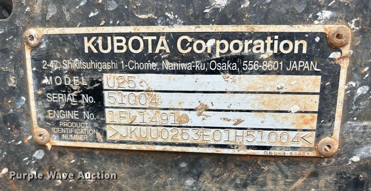 image for item EM0035 2016 Kubota U25 mini excavator