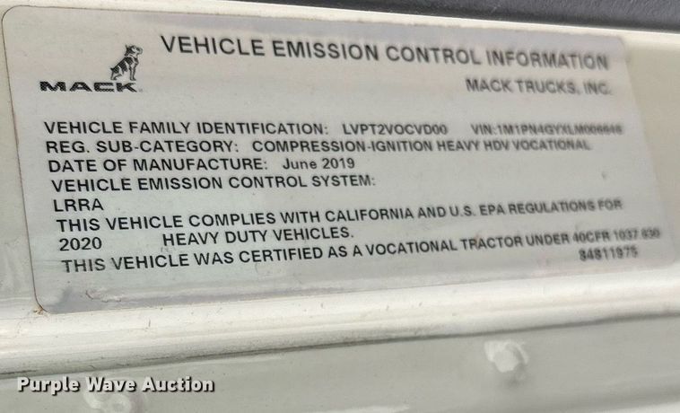 image for item EM0041 2020 Mack Pinnacle dump truck