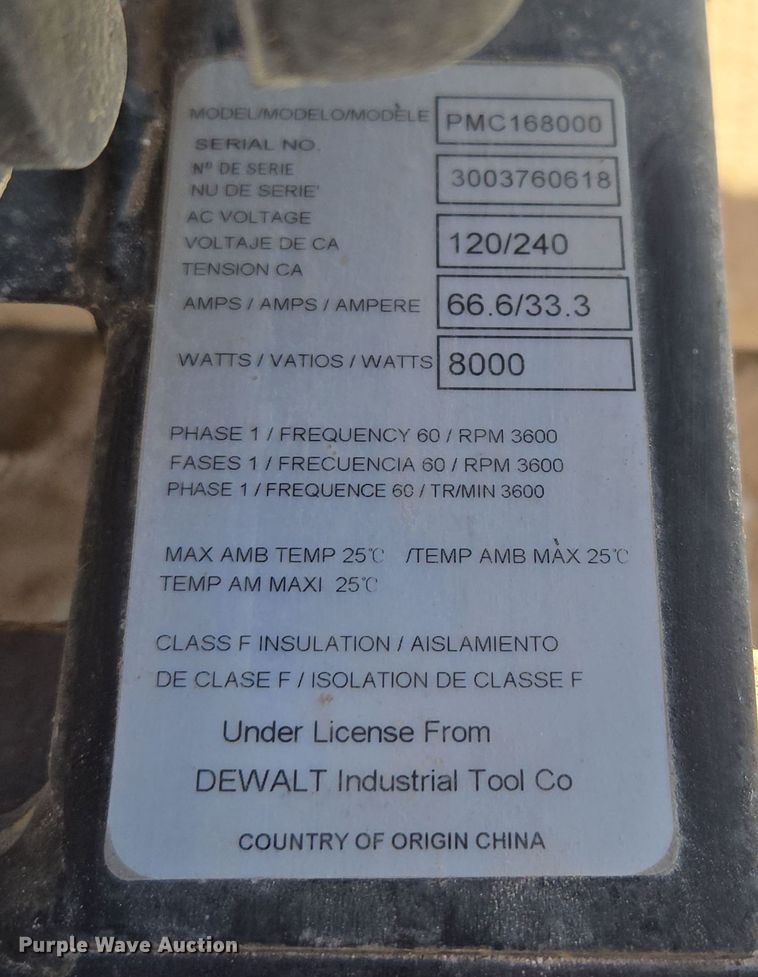 image for item EN3554 Dewalt PMC168000 generator