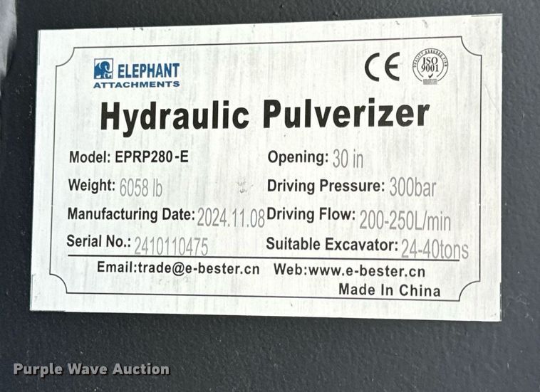 image for item EN5212 2024 Elephant Attachments EPRP280-E hydraulic pulverizer