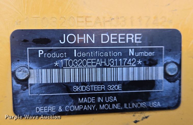 image for item EN8808 2017 John Deere 320E skid steer loader