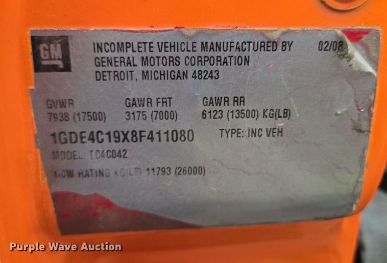 image for item EQ6904 2008 GMC  C4500 flatbed truck