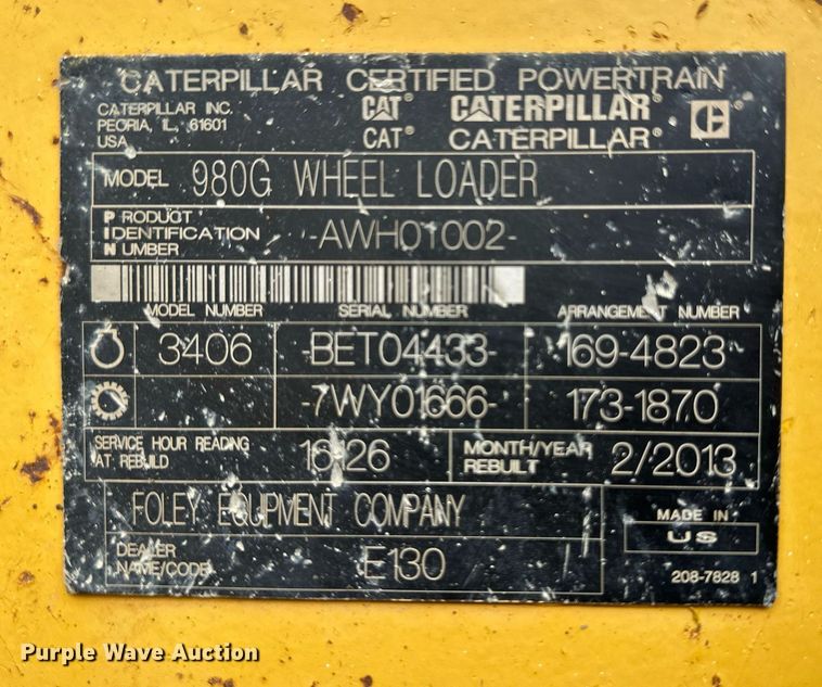 image for item ER8987 2003 Caterpillar 980G Series II wheel loader