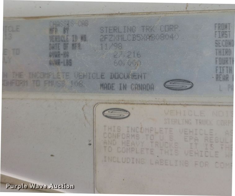 image for item NB9985 1999 Sterling LT8513 ready mix truck