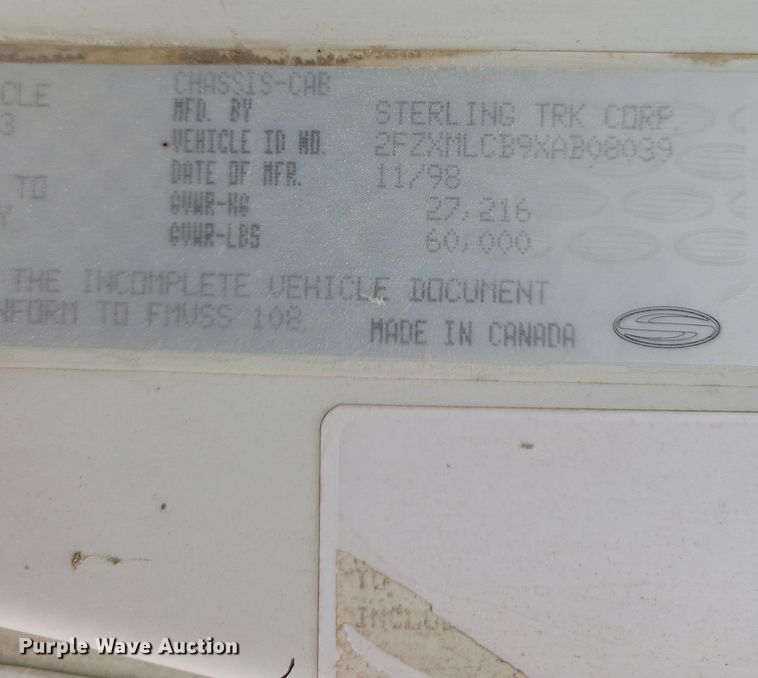 image for item NB9986 1999 Sterling LT8513 ready mix truck