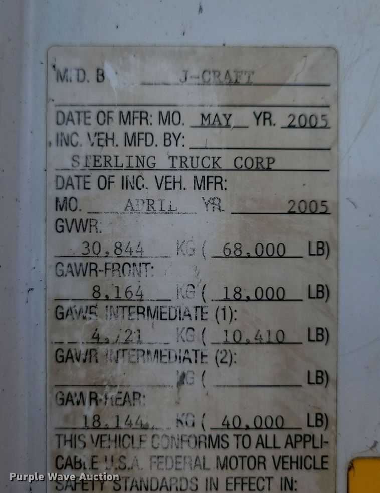 image for item NB9991 2006 Sterling L9500 dump truck