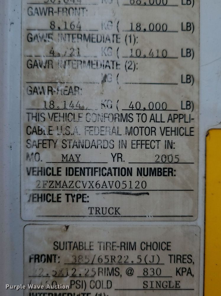 image for item NB9991 2006 Sterling L9500 dump truck