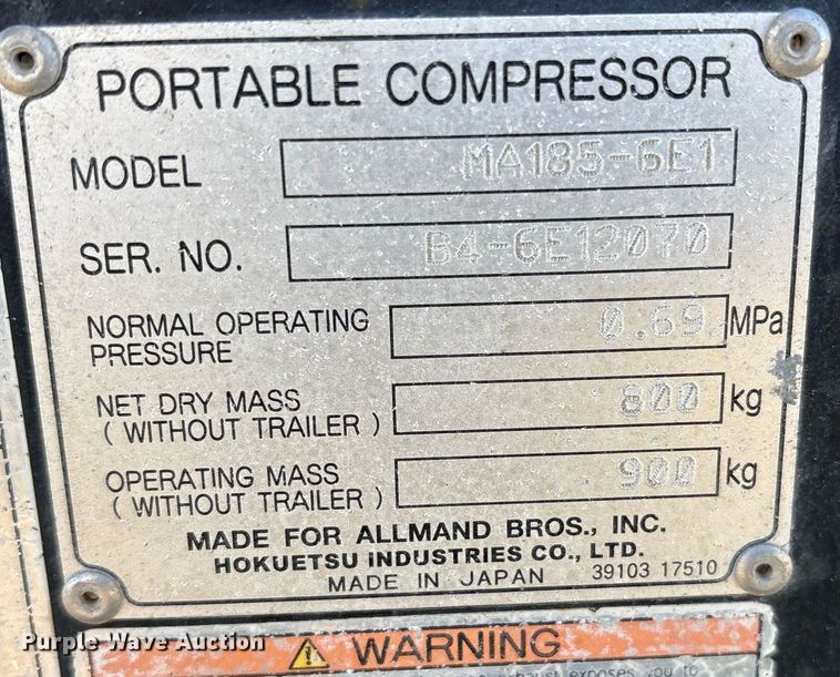 image for item OB9510 2019 Allmand Maxi-Air 185 air compressor