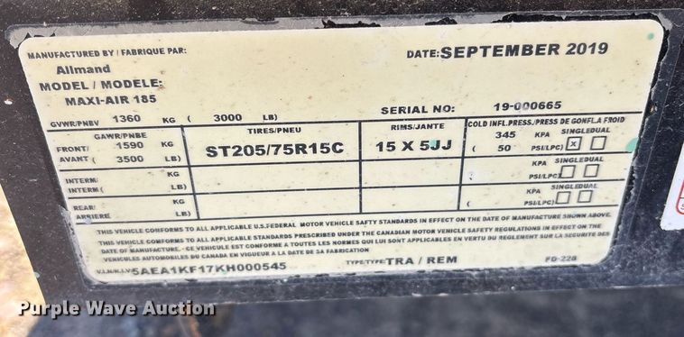 image for item OB9511 2019 Allmand Maxi-Air 185 air compressor