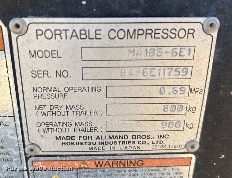 image for item OB9511 2019 Allmand Maxi-Air 185 air compressor