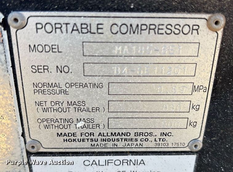 image for item OB9512 2018 Allmand Maxi-Air 185 air compressor