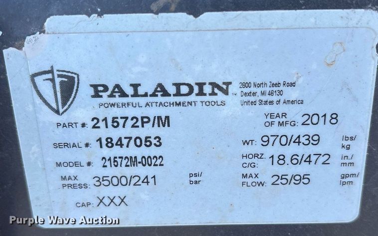 image for item OB9513 2018 Paladin 2157M-0022 skid steer sweeper