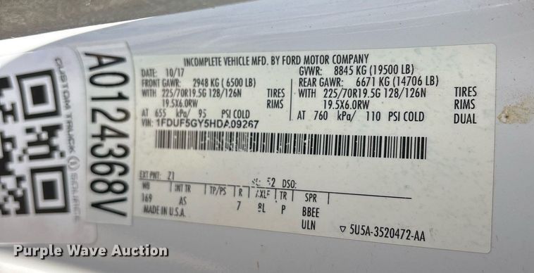 image for item OB9534 2017 Ford F550 bucket truck