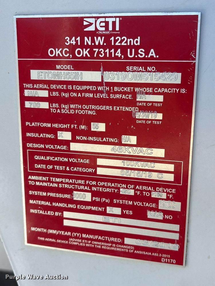 image for item OB9535 2019 Freightliner M2 bucket truck