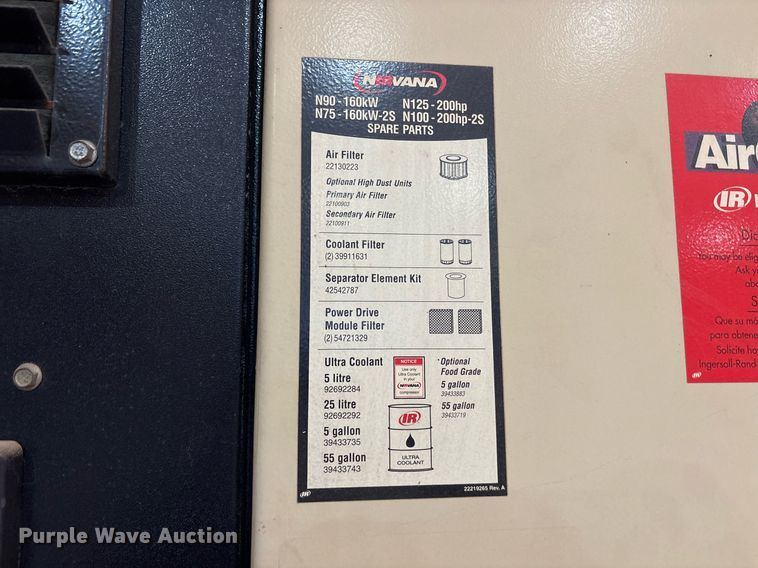 image for item OB9537 2003 Ingersoll Rand IRN125H-2S air compressor