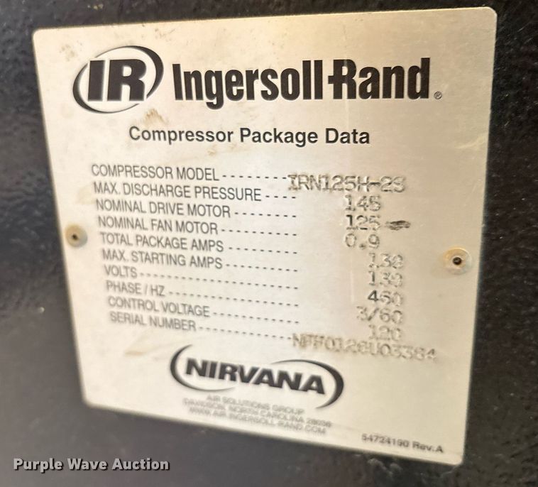 image for item OB9537 2003 Ingersoll Rand IRN125H-2S air compressor