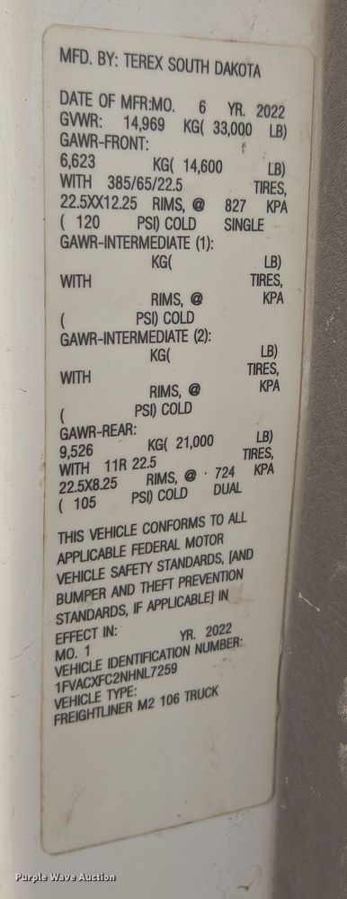 image for item YA0381 2022 Freightliner M2 106 bucket truck