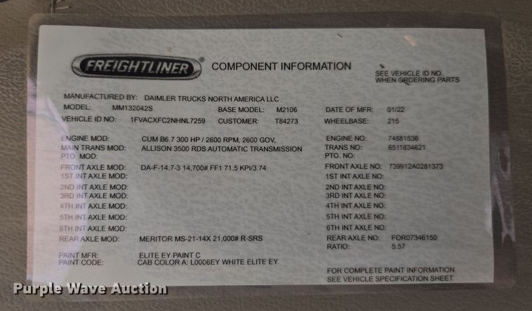 image for item YA0381 2022 Freightliner M2 106 bucket truck