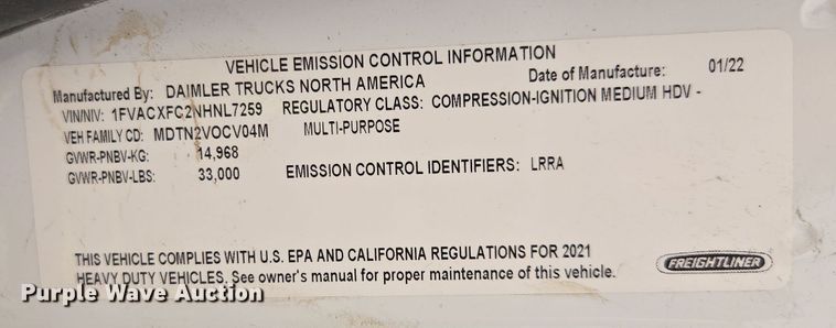 image for item YA0381 2022 Freightliner M2 106 bucket truck