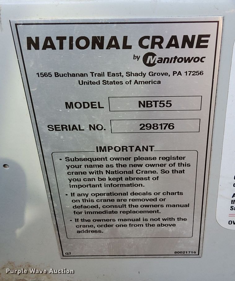 image for item YA0394 National Crane NBT55 crane truck bed