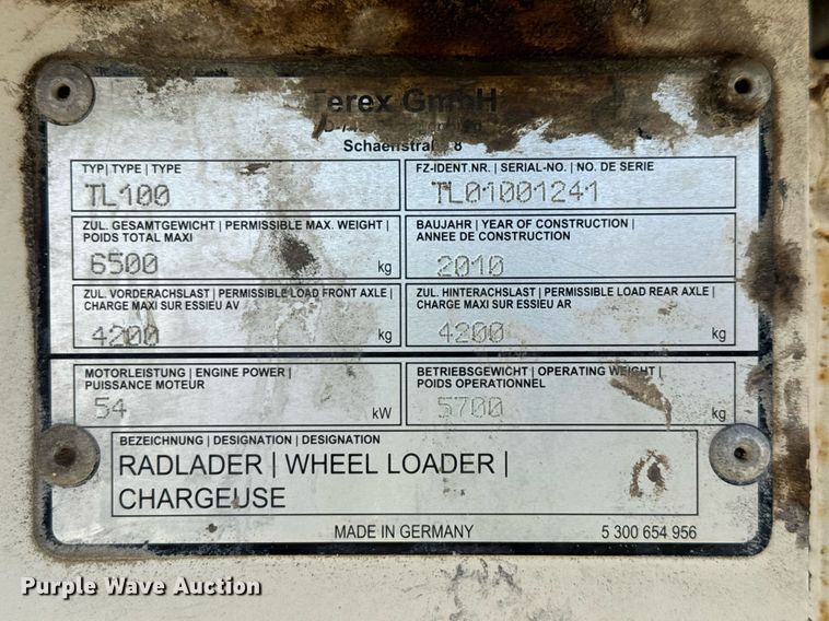 image for item YA0399 2010 Terex TL100 wheel loader