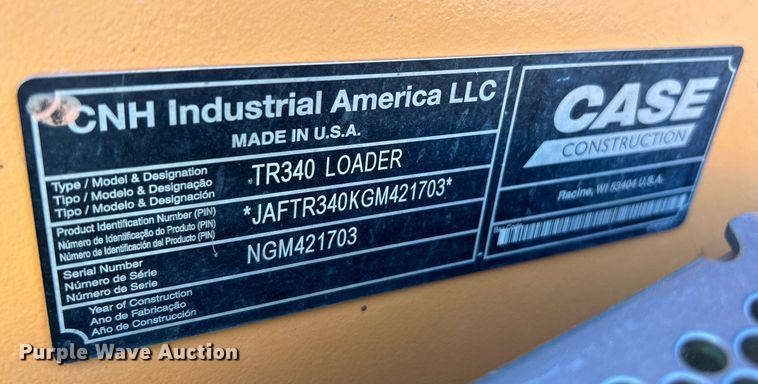 image for item YA0400 2016 Case TR340 tracked skid steer loader