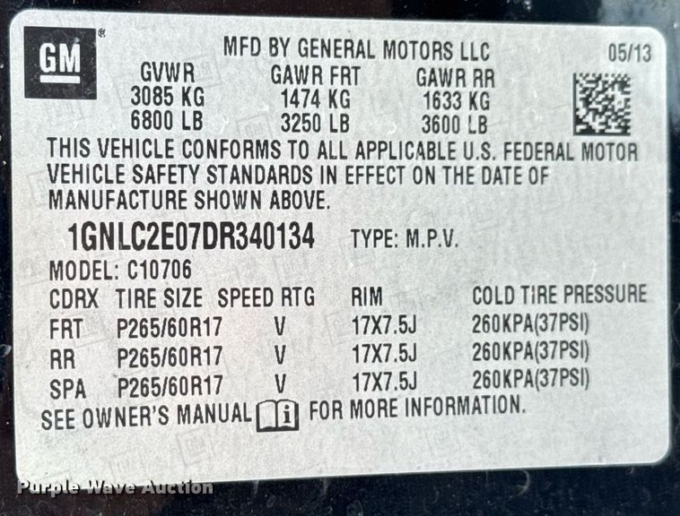 image for item DO0701 2013 Chevrolet Tahoe Police SUV