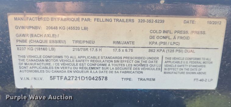 image for item DO7836 2013 Felling FT402LP equipment trailer