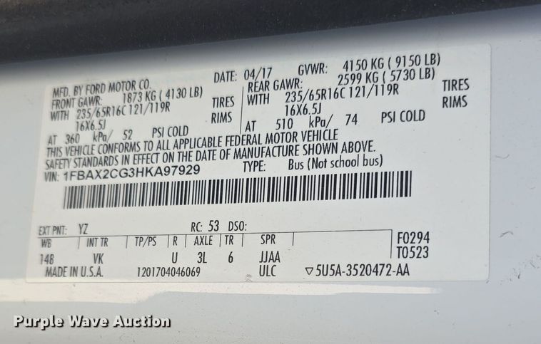 image for item DO7837 2017 Ford Transit 350 van