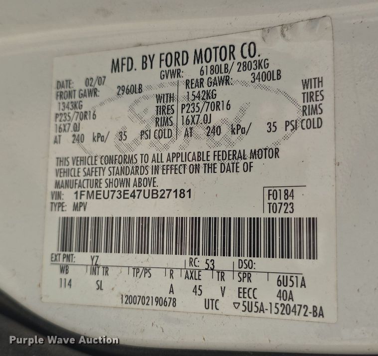 image for item DO7842 2007 Ford Explorer XLT SUV