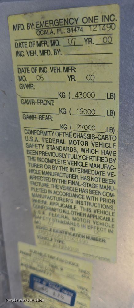 image for item DO7860 2000 E-One fire truck