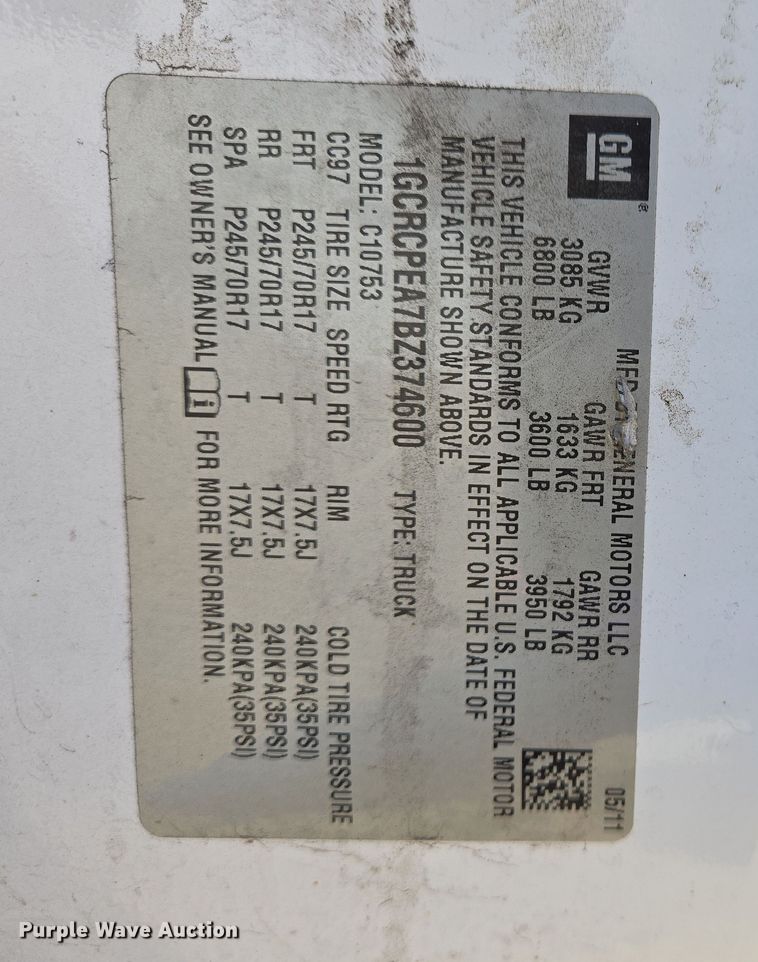 image for item DS5357 2011 Chevrolet Silverado 1500 Ext. Cab pickup truck