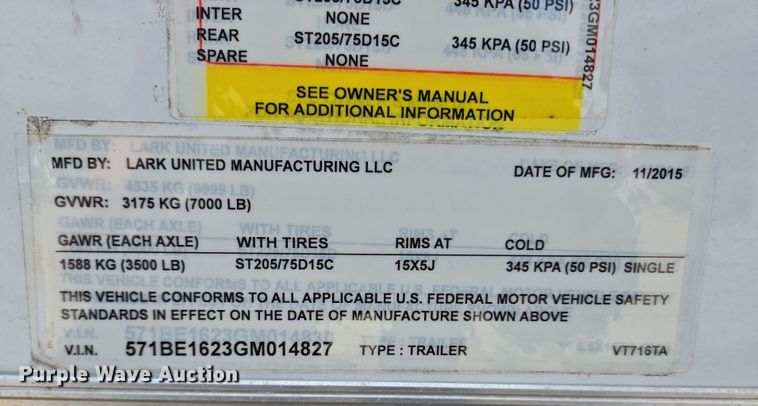 image for item DT4755 2016 Lark United enclosed cargo trailer