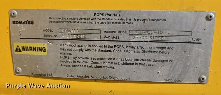 image for item DT4771 2013 Komatsu PC240LC-10 excavator