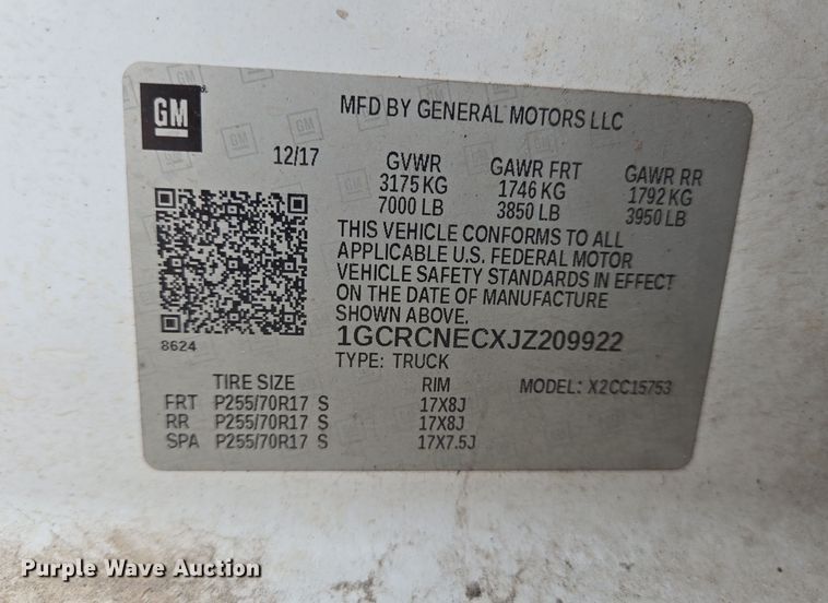 image for item DT4774 2018 Chevrolet Silverado 1500 Double Cab pickup truck