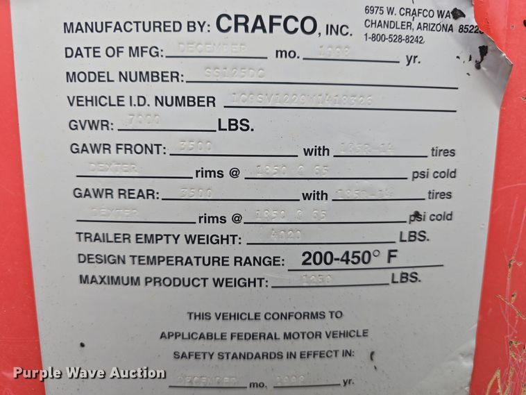 image for item DT6770 1999 Crafco SS125DC melter applicator