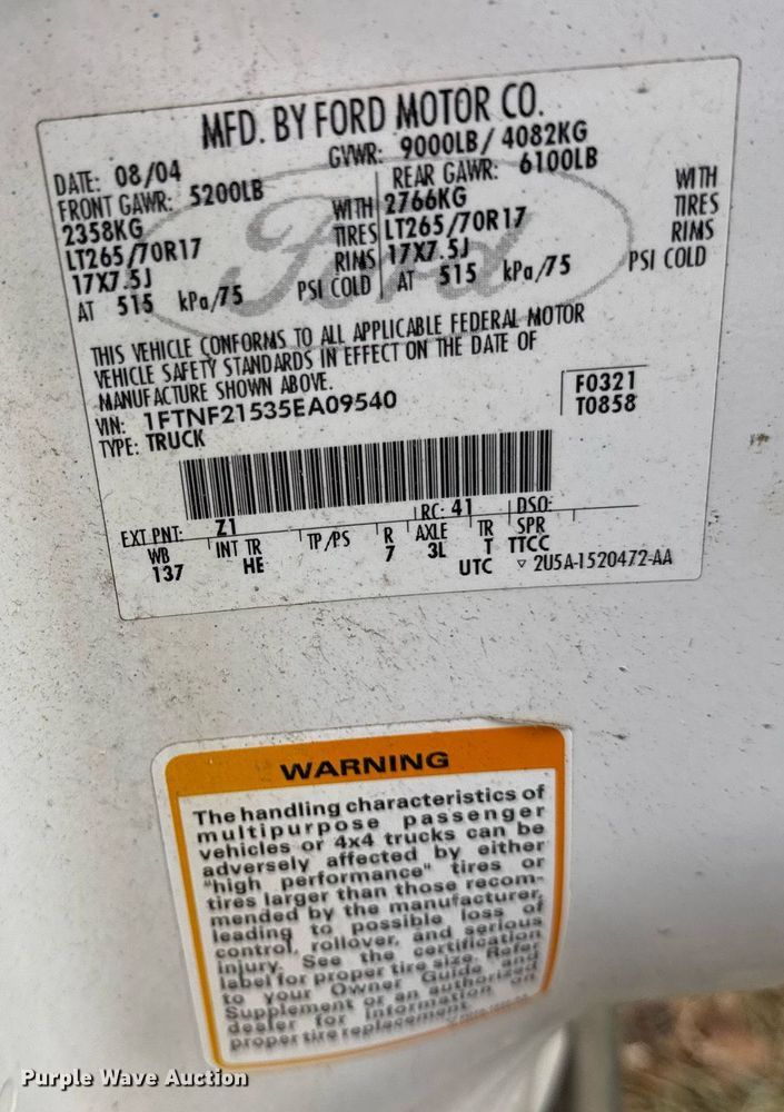 image for item DU3343 2005 Ford F250 Super Duty pickup truck