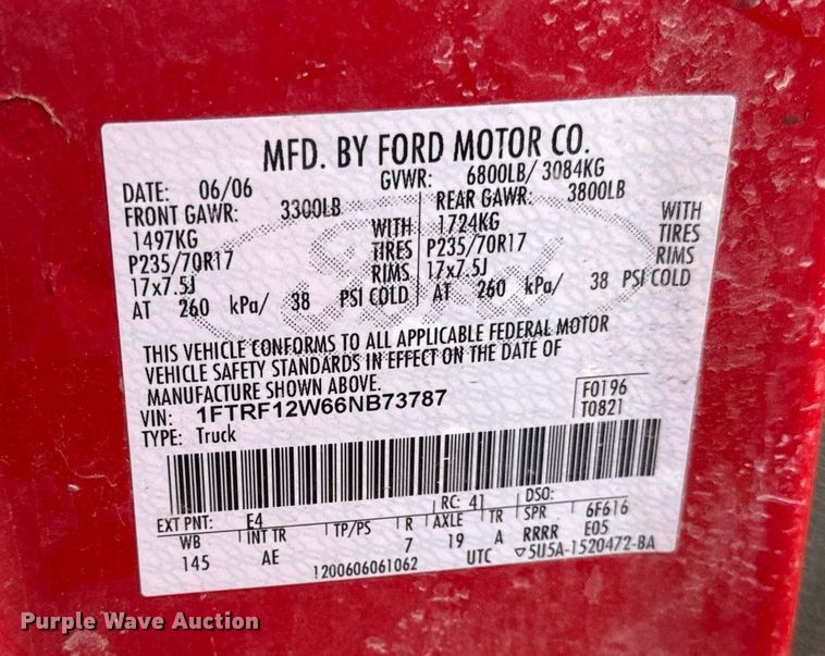 image for item DU3345 2006 Ford F150 pickup truck