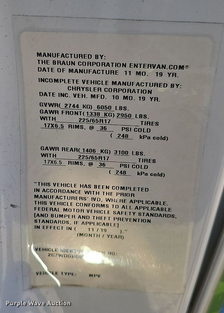 image for item DV0187 2019 Dodge Grand Caravan handicap accessible van