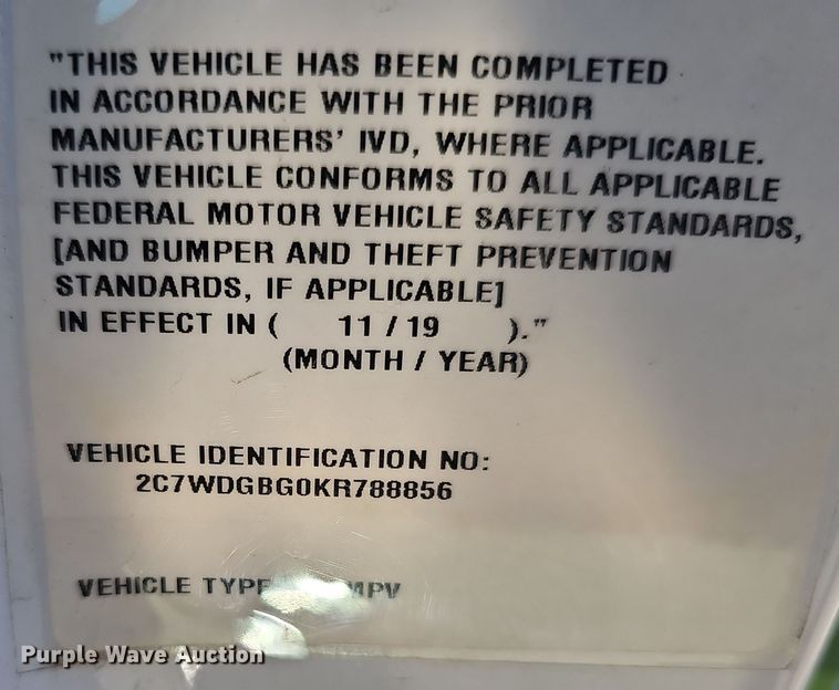 image for item DV0187 2019 Dodge Grand Caravan handicap accessible van