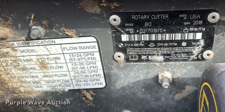 image for item DV0694 2018 Bobcat Rotary Cutter 80 skid steer rotary mower