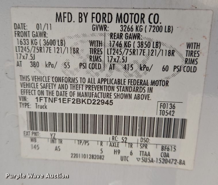 image for item DV1372 2011 Ford F150 pickup truck