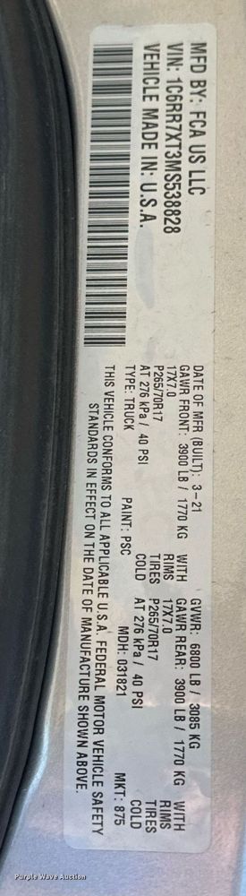 image for item DV1892 2021 Dodge Ram 1500 Crew Cab pickup truck