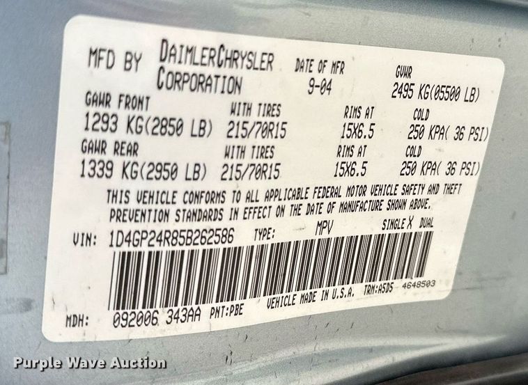 image for item DV2863 2005 Dodge Grand Caravan van