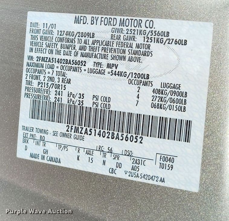 image for item DV6726 2002 Ford Windstar LX van