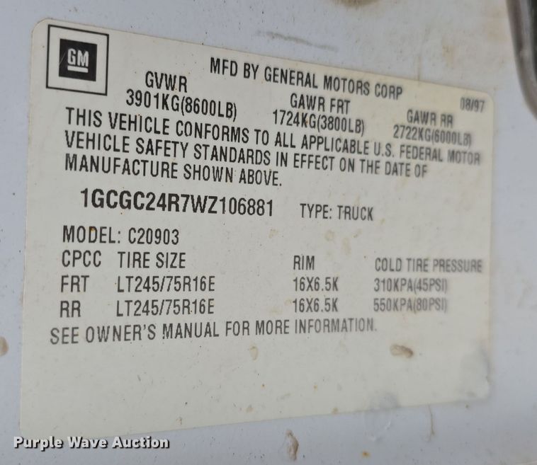 image for item DW3235 1998 Chevrolet C2500 flatbed pickup truck