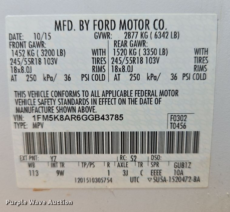 image for item DW8556 2016 Ford Explorer Police SUV