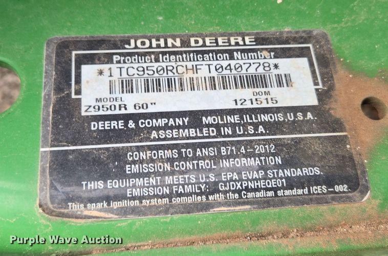 image for item DW8654 2015 John Deere Z950R ZTR lawn mower